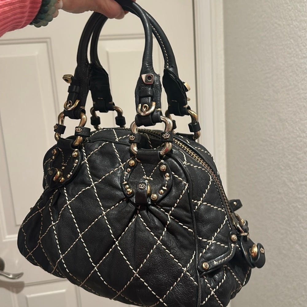 Juicy Couture Black Leather quilted bowling bag